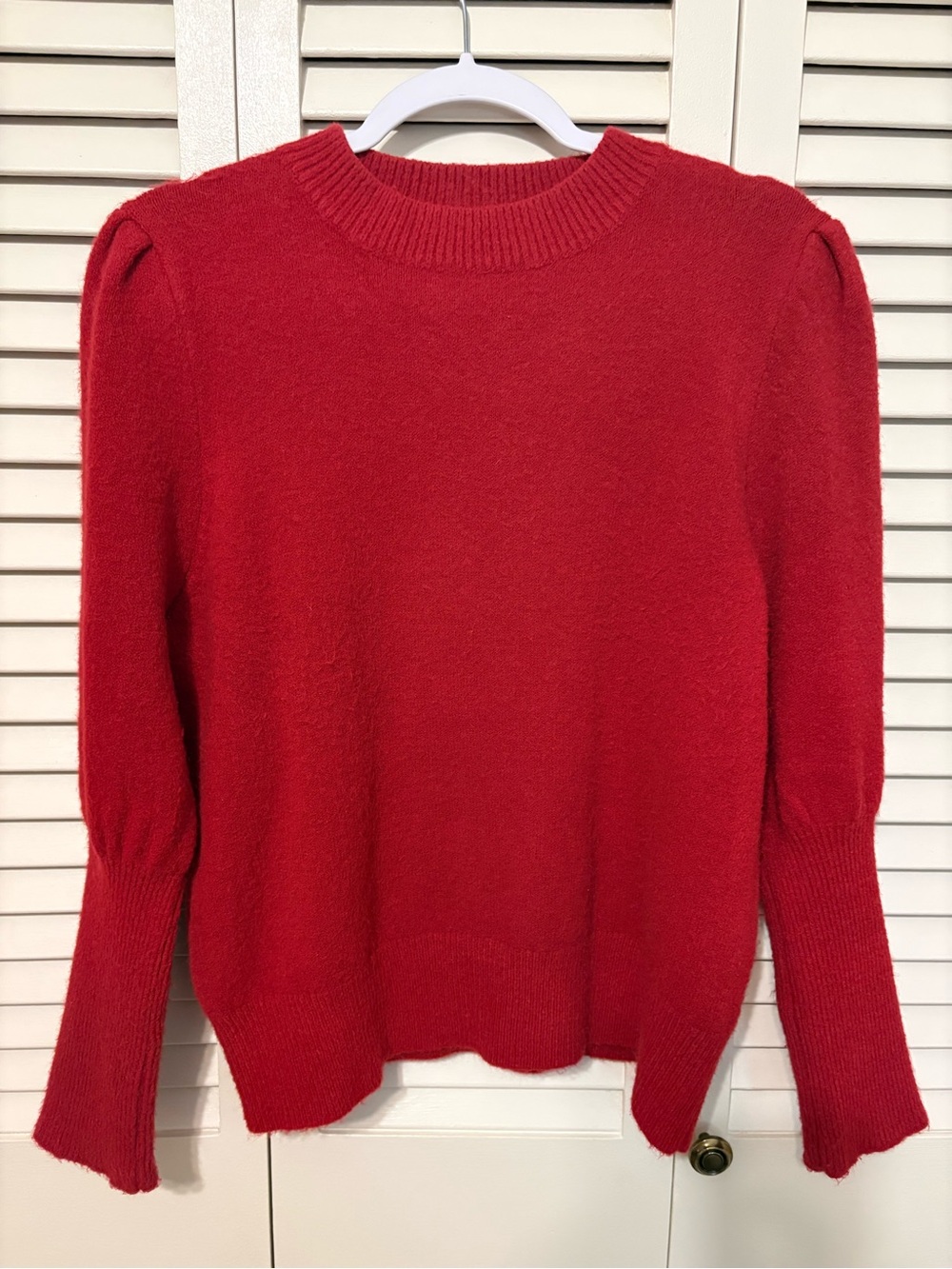 ADORA Vibrant Red Puff-Sleeve Crewneck Sweater